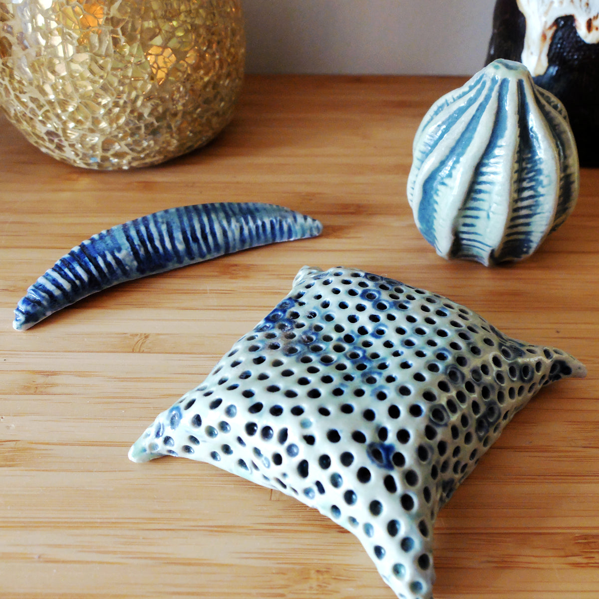 Diatom & Pollen Trio (#38) – Handcrafted Ceramic Sculptures