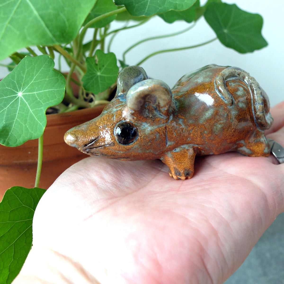 The Cheerful Amber Mouse (#31) – Handcrafted Ceramic Figurine