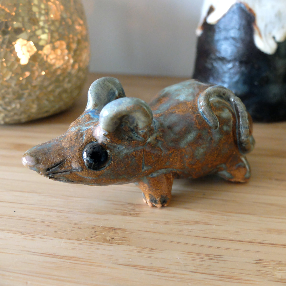 The Cheerful Amber Mouse (#31) – Handcrafted Ceramic Figurine