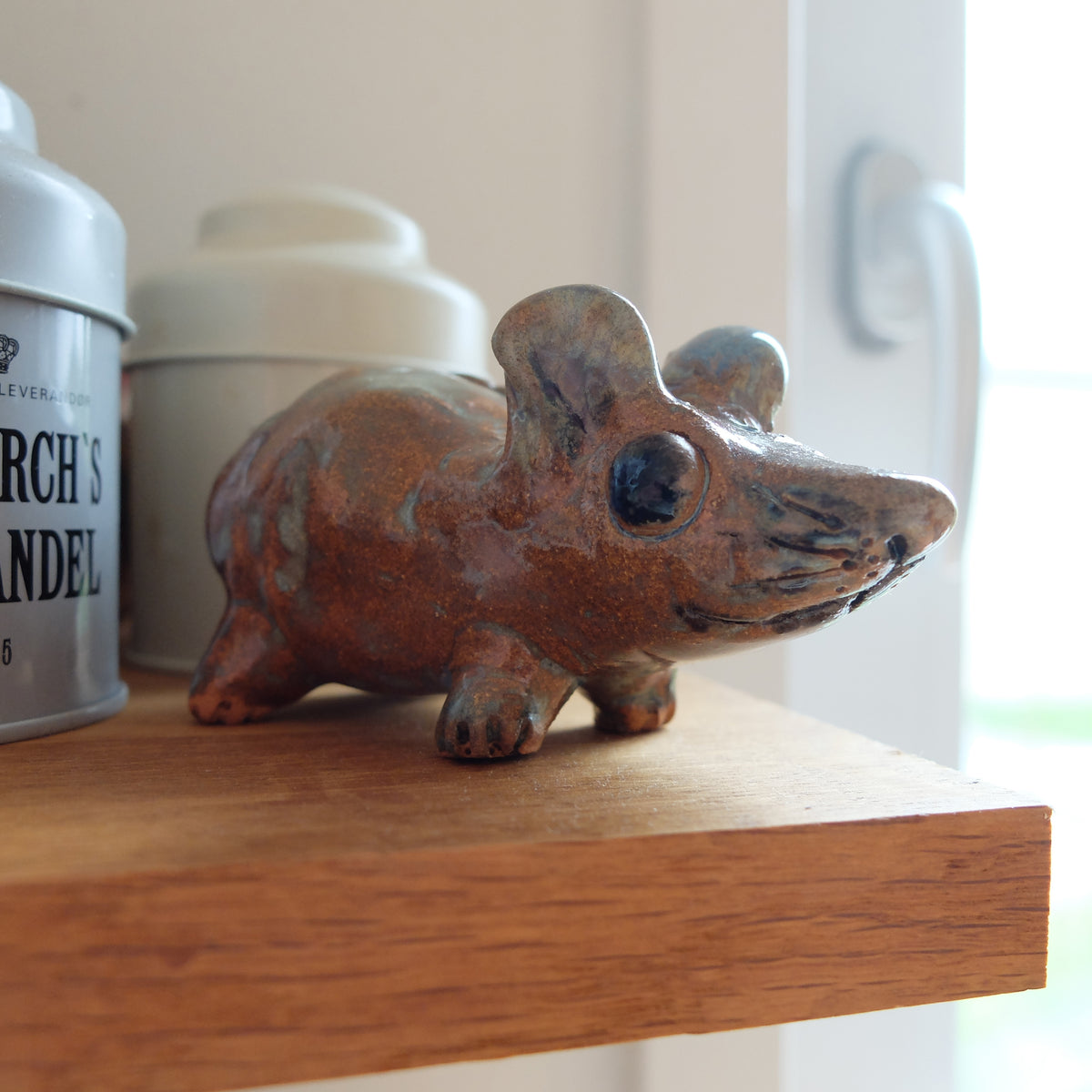 The Cheerful Amber Mouse (#31) – Handcrafted Ceramic Figurine